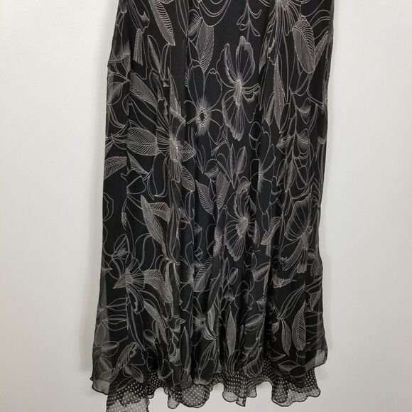 Talbots Women Pure Silk Floral Midi Dress Sz 10 Black Gray Cap Sleeve Fairy - Picture 6 of 8